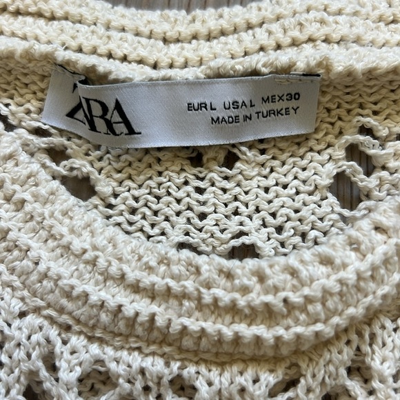 Zara Pointelle Knit Sweater Open Knit Crochet Cropped Sweater Cream Ecru NWOT - Picture 11 of 16